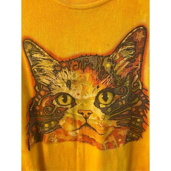Cat Face lover tshirt yellow orange color tie dye Large 100 cotton - Picture 7 of 7